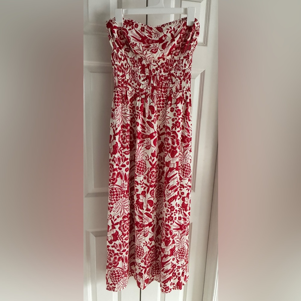 NWT Shore Red Floral Strapless Resort Dress size Large